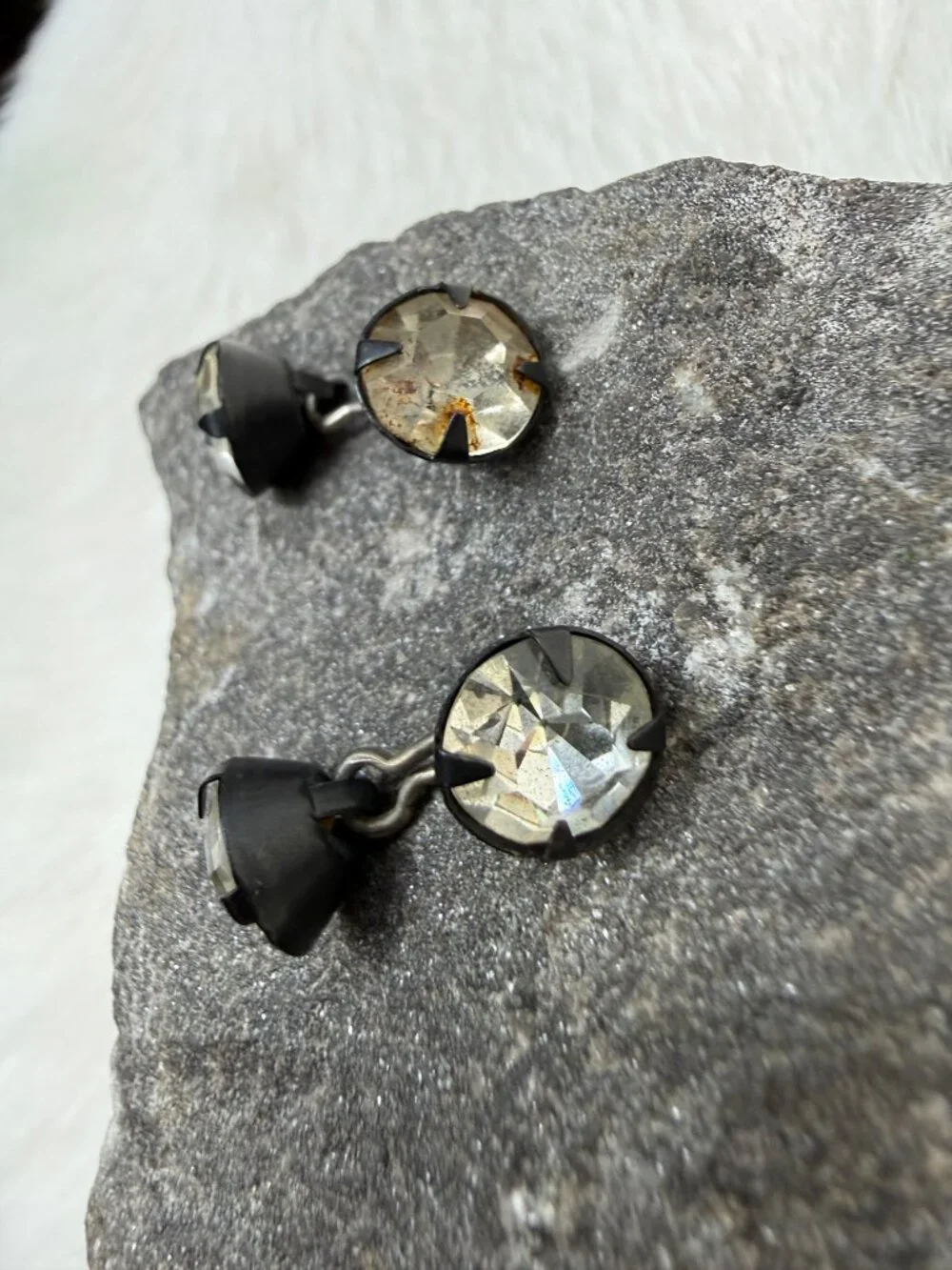 Vintage Black & Silver Tone Rhinestone Cuff Links .5